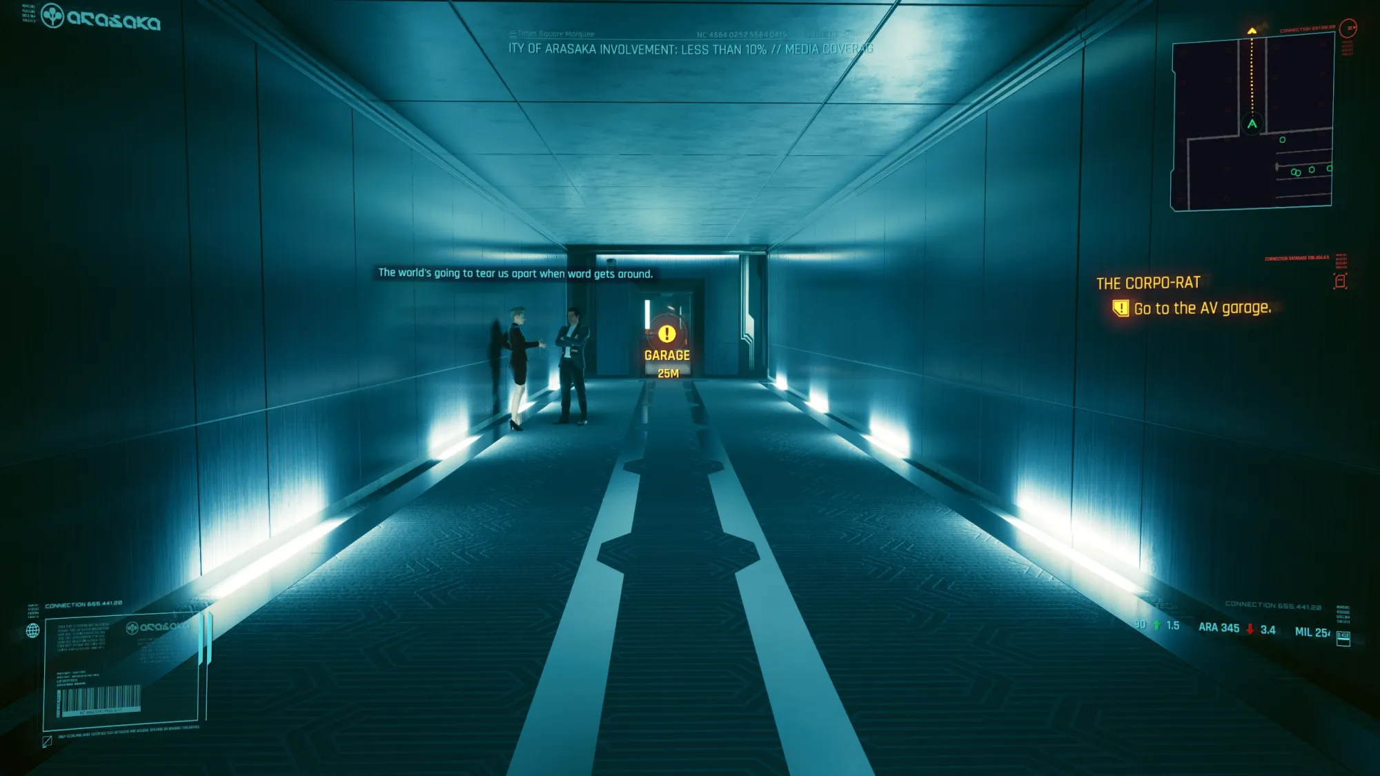 Image of a wide hallway in Cyberpunk 2077